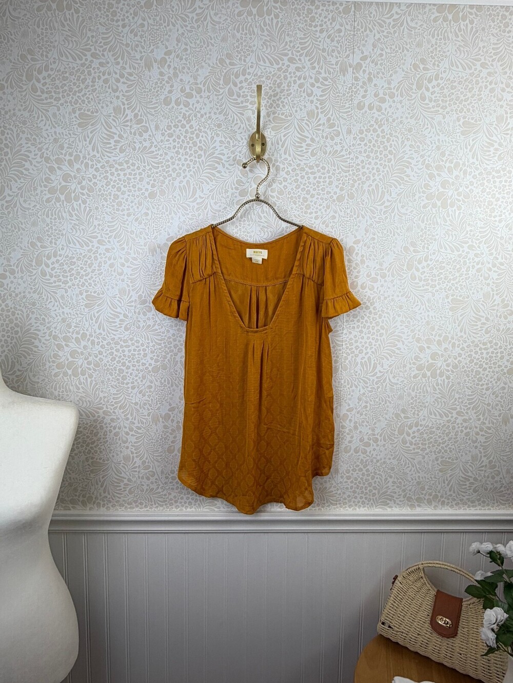 Maeve by Anthropologie Golden Yellow Hailey Flutter Sleeve Blouse - Size - Small